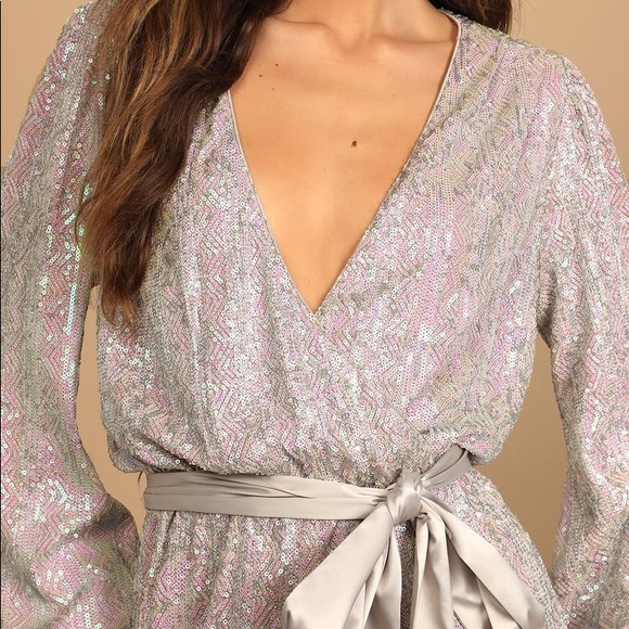 “More Than Magical Pink Iridescent Sequin Long Sleeve Romper” from Lulu’s - Picture 4 of 7